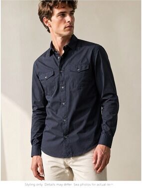 7 Diamonds Utility Button Down Shirt Dark Indigo Structured Cotton